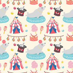 Circus seamless pattern on a yellow background