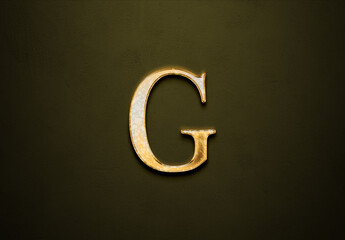 Old gold effect of Letter G logo with 3D glossy style Mockup.