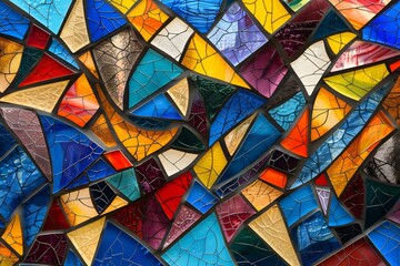 Abstract Colorful Stained Glass Window Pattern with Light and Flower Design on Old Church Wall