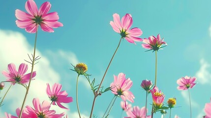 Naklejka premium Cosmos flowers. Generative AI
