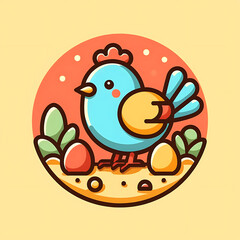 flat vector logo of a cute chicken  