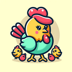 flat vector logo of a cute chicken  
