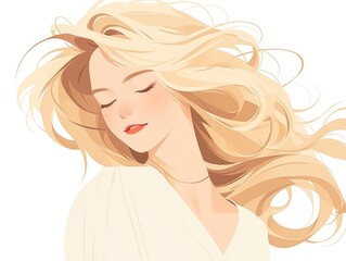 Glamour beautiful woman with long blond hair. Modern flat illustration on white background