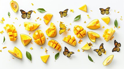 Mango with butterflies. Generative AI