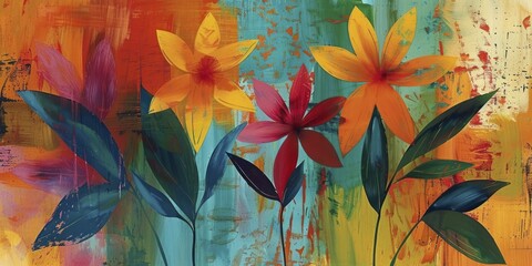 Vibrant abstract floral wallpaper, featuring bold colors and modern designs for a contemporary art statement