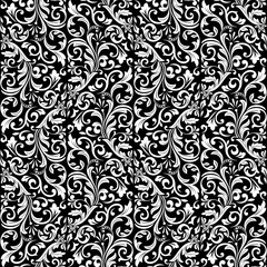 Flower pattern. Seamless white and black ornament. Graphic vector background. Ornament for fabric, wallpaper, packaging