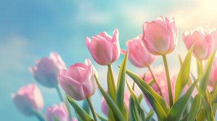 Beautiful bright, multi-colored yellow, white, red, purple, and pink blooming tulips Vibrant tulips in bloom, a lively spring scenery in springtime. Spring-Easter flower background.