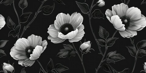 Minimalist monochrome floral wallpaper, sleek and sophisticated, modern elegance