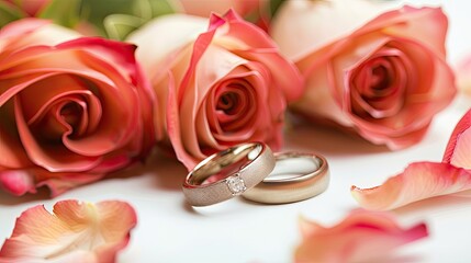 Wedding rings in roses. Generative AI