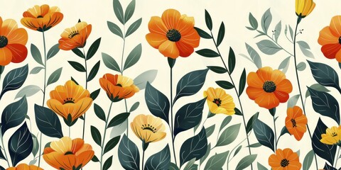 Modern and fresh, this Retro Scandinavian floral wallpaper features minimalist designs and clean lines