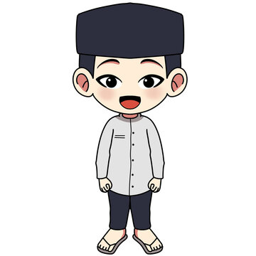 Illustration of a boy character in Islamic dress. This illustration is suitable for design with the theme of Ramadan