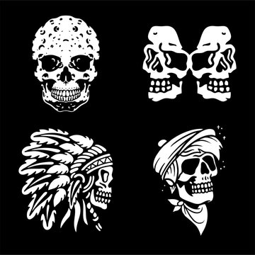 vector illustration of set skull skeleton seamless icon
