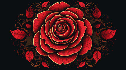 Abstract intricate patterns forming a red rose mandala. simple Vector art