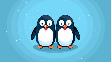 Abstract cute cartoon penguins holding hands on ice. simple Vector art