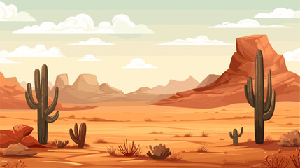 Abstract desert scene with heart-shaped cacti. simple Vector art