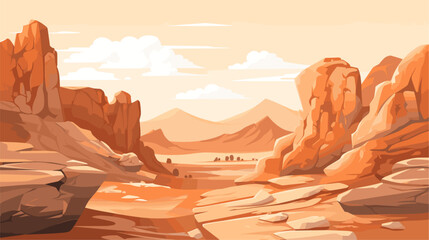 Abstract canyon landscape with heart-shaped rock formations. simple Vector art - obrazy, fototapety, plakaty