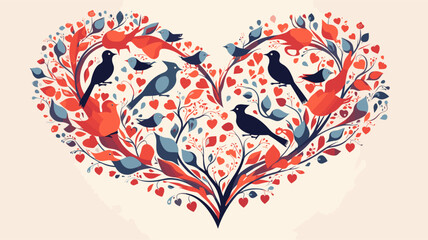 Abstract heart-shaped patterns in a flock of birds. simple Vector art