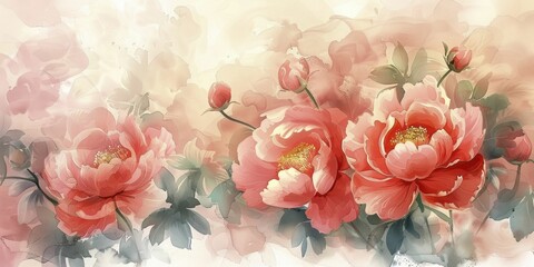 Soft brush strokes render these watercolor peonies wallpaper dreamy and ethereal