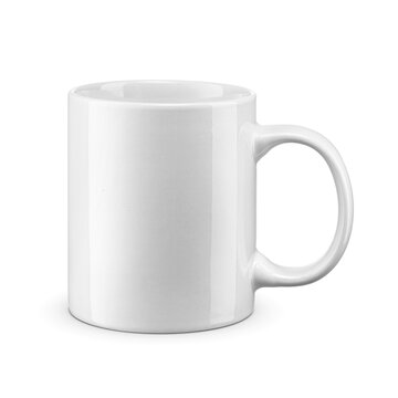 Cup for to decorate crafts and printing. White mug with space for logo isolated. Transparent PNG image.