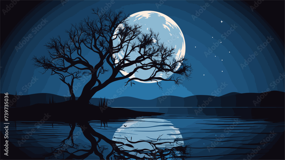 Canvas Prints abstract romantic moonlit night with a full moon. simple vector art
