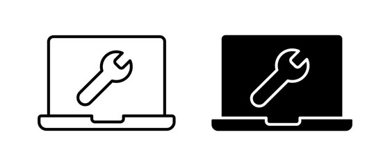 Repair tools icon vector set. Wrench with laptop symbol