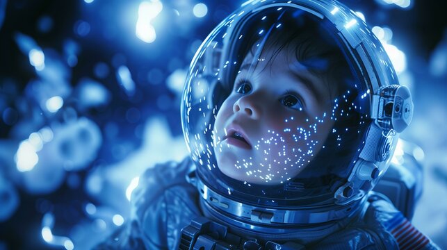 dream big follow your dreams concept with a baby astronaut in a space suit in space