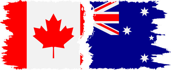 Australia and Canada grunge flags connection vector