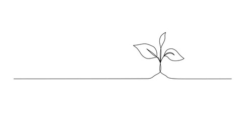 One continuous line growing sprout. Hand drawn line art plant. Doodle illustration