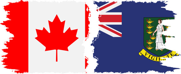 British Virgin Islands and Canada grunge flags connection vector