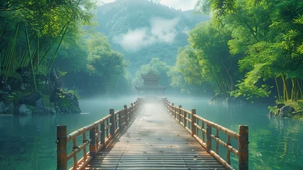 Zelfklevend Fotobehang Pathway and bamboo forest © tongpatong