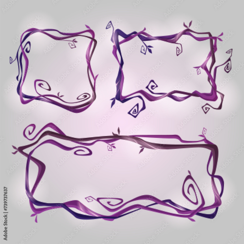 Poster spooky dry liana vines with glow and twisted branches in form of square, rectangle frame for game ui