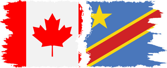 Congo - Kinshasa and Canada grunge flags connection vector