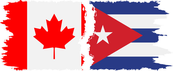 Cuba and Canada grunge flags connection vector