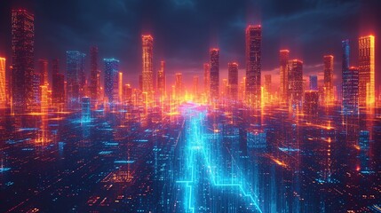 Neon Cityscape A Glowing Urban Landscape Generative AI