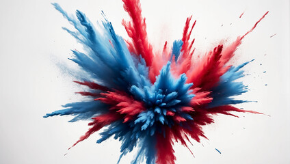 Labor day Red, White and Blue colored dust explosion background. Splash of American flag colors smoke dust on white background, Independence Day, Memorial Day patriotic abstract pattern - Powered by Adobe