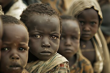 African poor homeless sad children are standing 