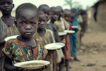 African poor homeless sad children are standing 