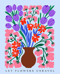 Floral poster design. Colorful poster design with flower pattern.