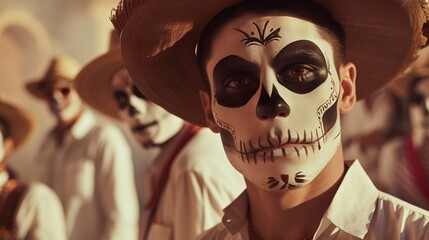 Skeleton Face Paint A Celebration of the Day of the Dead Generative AI
