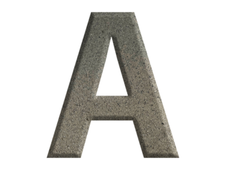 The shape of the letter A is made from cement, isolated on transparent background, PNG