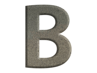 The shape of the letter B is made from cement, isolated on transparent background, PNG