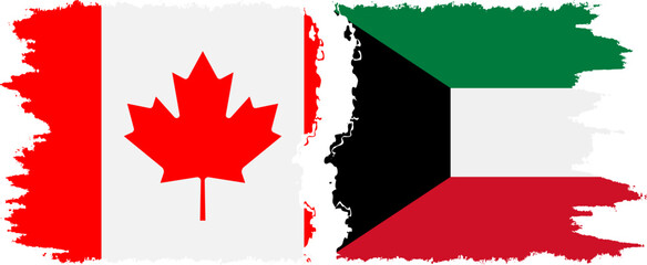 Kuwait and Canada grunge flags connection vector