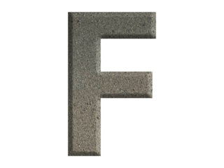The shape of the letter F is made from cement, isolated on transparent background, PNG