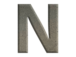 The shape of the letter N is made from cement, isolated on transparent background, PNG