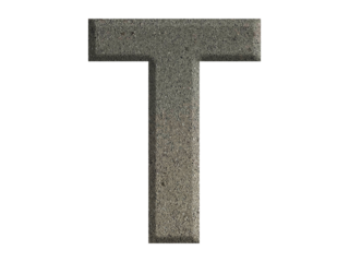 The shape of the letter T is made from cement, isolated on transparent background, PNG