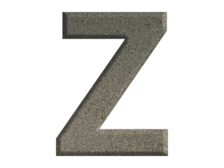 The shape of the letter Z is made from cement, isolated on transparent background, PNG