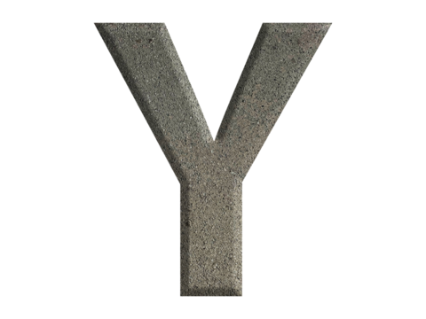 The shape of the letter Y is made from cement, isolated on transparent background, PNG