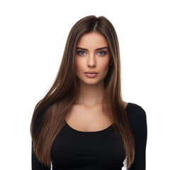 Naklejka premium Portrait of beautiful young woman Franch with long straight hair, isolated on white background