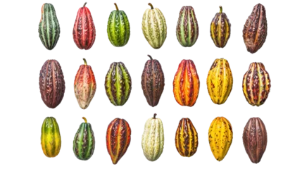  Variety of fresh cocoa pods isolated on transparent and white background.PNG image © CStock