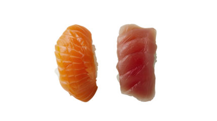 Sushi,two pieces of food placed isolated on transparent and white background.PNG image
